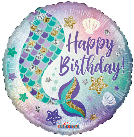 Birthday Mermaid Holographic Round Foil Balloon 18