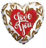 I Love You Golden Hearts Holographic Foil Balloon Single Pack 18"
