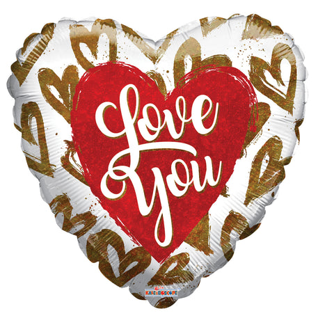 I Love You Golden Hearts Holographic Foil Balloon Single Pack 18