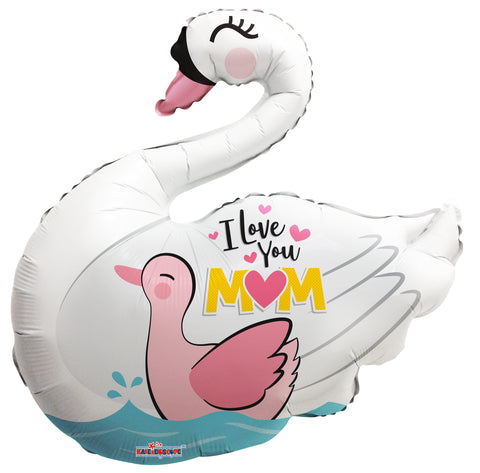 I Love You Mom Swan Shape Foil Balloon 28