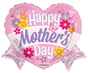 Happy Mother's Day Heart With Banner Shape Foil Balloon 18"