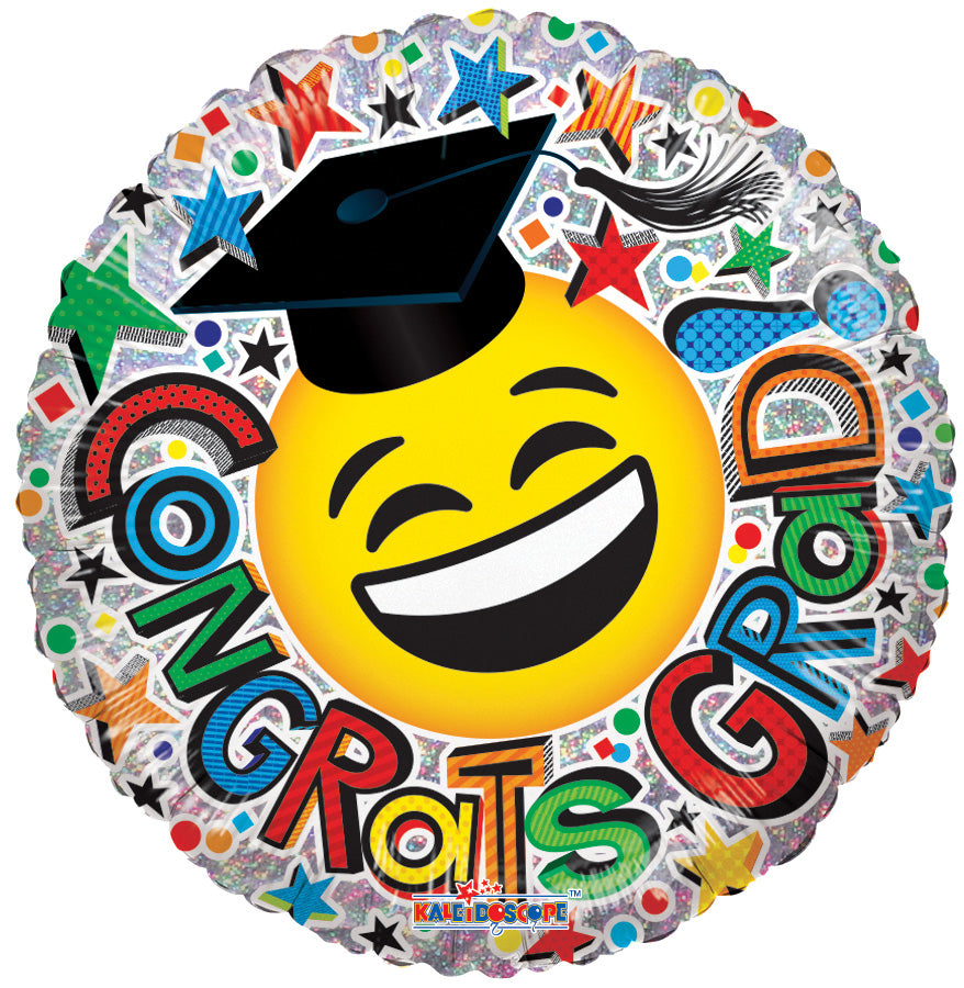 Congrats Grad Smiley Ho Foil Balloon 18"