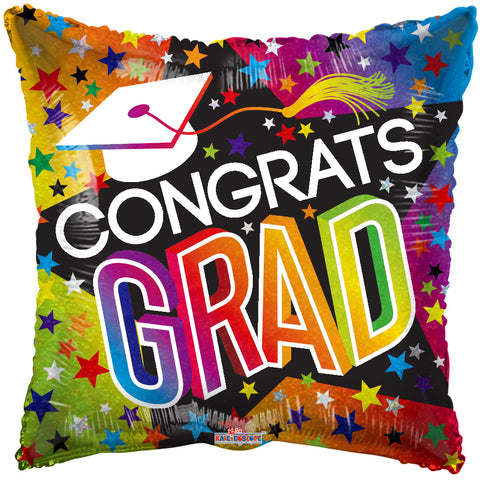 Grad Stars & Rainbow Holographic Foil Balloon 18