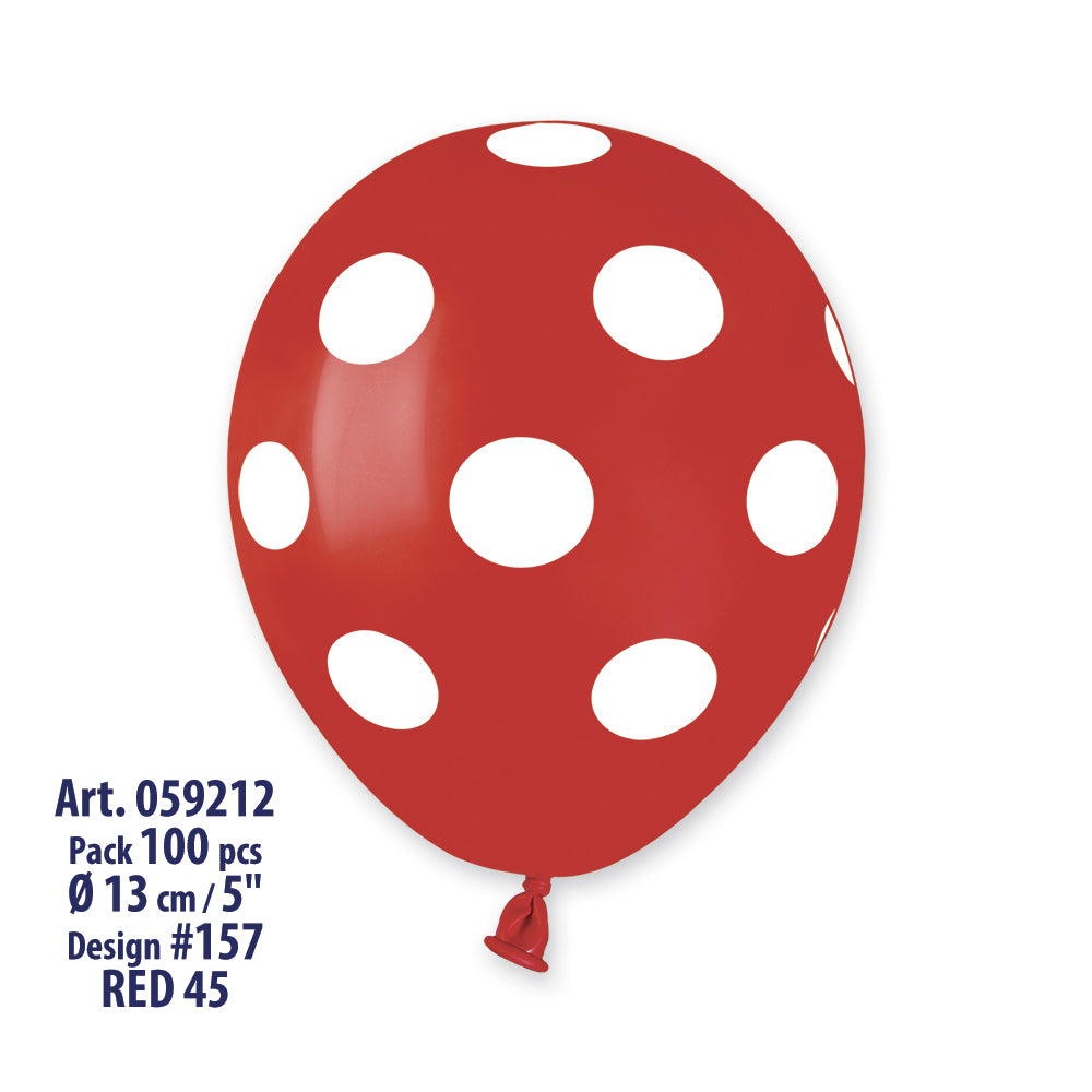 Solid Balloon Red - White Polka AS50-157 | 100 balloons per package of 5'' each