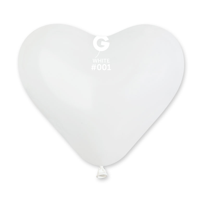 Solid Heart Balloon White CR10-001  | 50 balloons per package of 10'' each