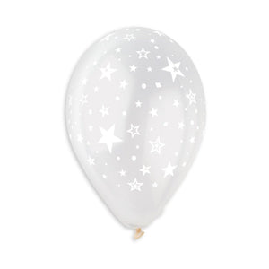 
            
                Load image into Gallery viewer, G18 #000 Stars Printed Balloon Clear-White GS18-001|25 balloons per package of 18&amp;#39;&amp;#39; each
            
        