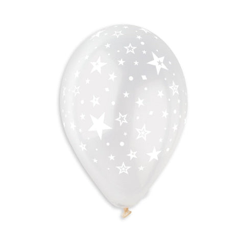 G18 #000 Stars Printed Balloon Clear-White GS18-001|25 balloons per package of 18'' each