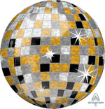 Ultra Shape Foil Balloon Disco Ball (Black-Silver-Gold) Orbz 15"