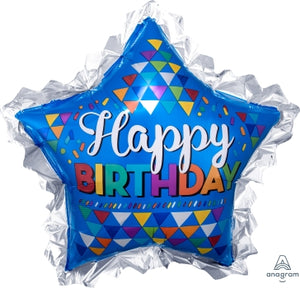 Happy Birthday Primary Sketchy Star Foil Anagram SuperShape 34"