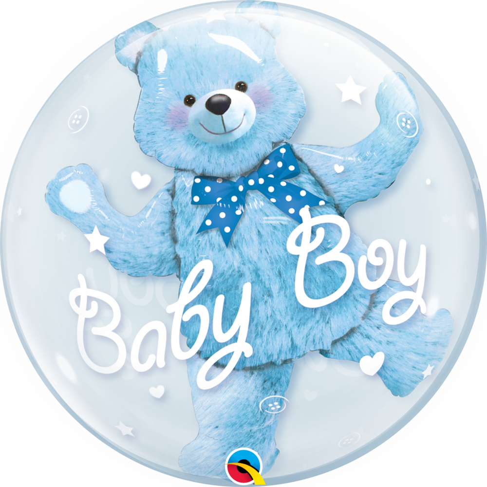 Baby Blue Teddy Bear Double Bubble Balloon 24"