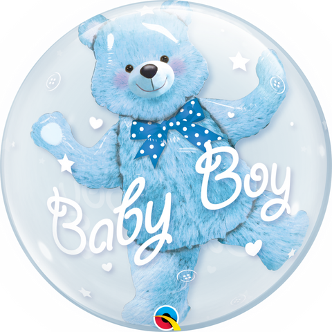 Baby Blue Teddy Bear Double Bubble Balloon 24