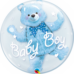 Baby Blue Teddy Bear Double Bubble Balloon 24