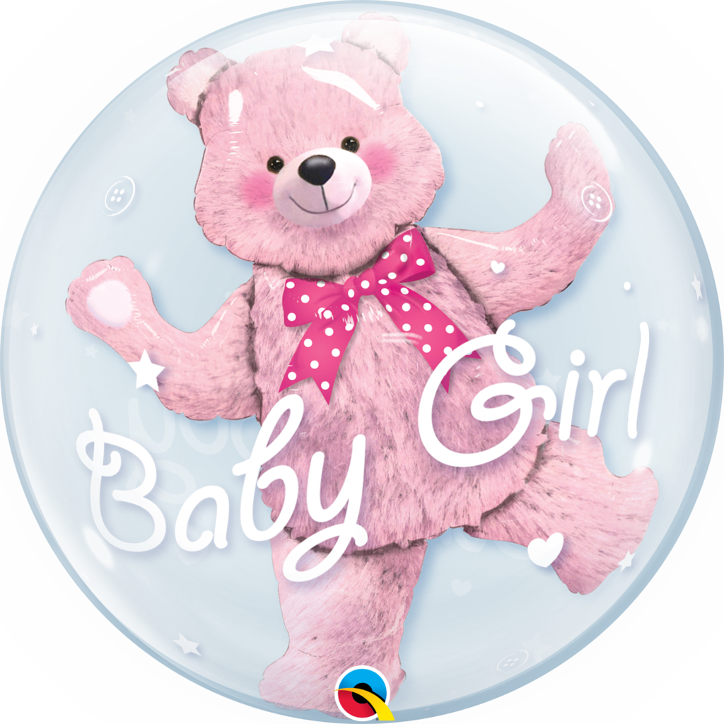 Baby Pink Teddy Bear Double Bubble Balloon 24"