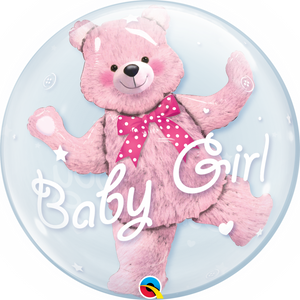 Baby Pink Teddy Bear Double Bubble Balloon 24"
