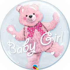 Baby Pink Teddy Bear Double Bubble Balloon 24