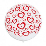 Solid Balloon White and Red Hearts Print GS30-157 Love | 31'' | Gemar Balloons USA