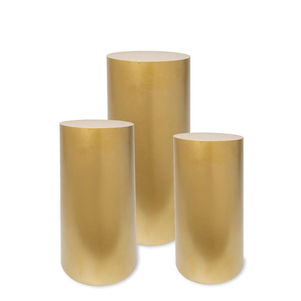 
            
                Load image into Gallery viewer, Matte Gold Metal Cylinder Pedestal - Set of 3 pieces ****Pick up only****
            
        
