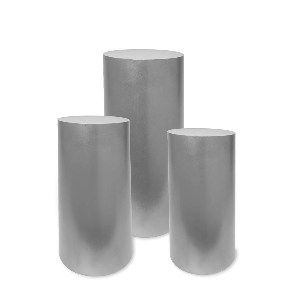 Matte Silver Metal Cylinder Pedestal - Set of 3 pieces ***Pick up only***