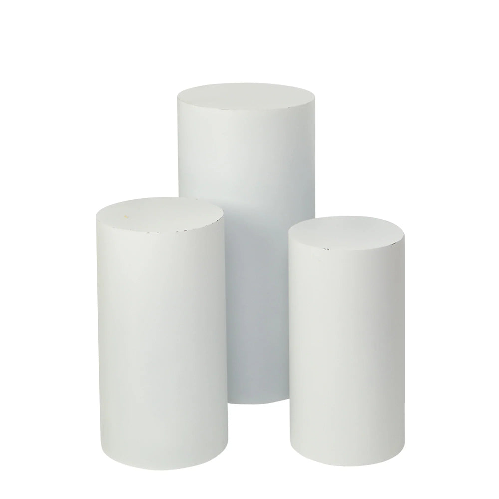 
            
                Load image into Gallery viewer, White Metal Cylinder Pedestal - Set of 3 pieces ****Pick Up Only****
            
        