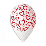 Heart Dots White - Red Printed Balloon GS110-600 | 50 balloons per package of 12'' each