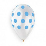 Polka Solid Balloon White-Blue Printed GS110-157 | 50 balloons per package of 12'' each | Gemar Balloons USA