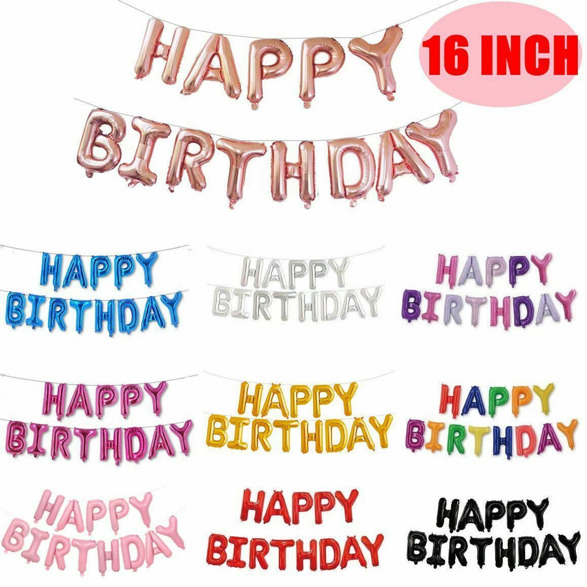 Happy Birthday Foil Balloon Banner Mylar Kits 16" (Choose Your Color)
